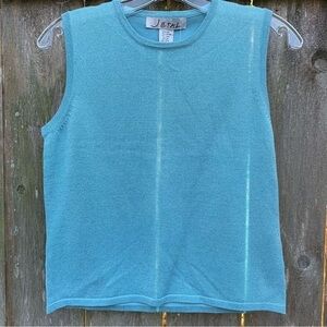 JETAL aqua blue sleeveless silk knit top festive holiday sparkle evening